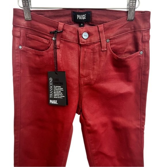 Paige Verdugo Luxe Coating Ankle Jeans Red - Looks like Leather! - Picture 4 of 9